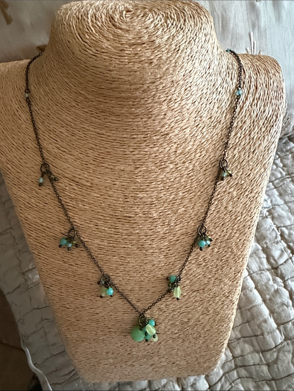 Delicate Green Bead Cluster Necklace  wear long or short